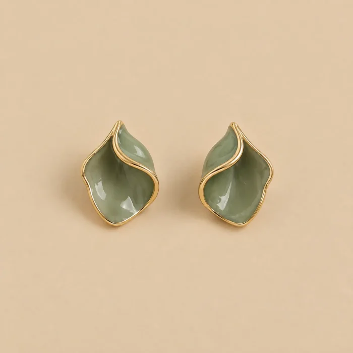 Petal Fold Studs · Sage, studio photo