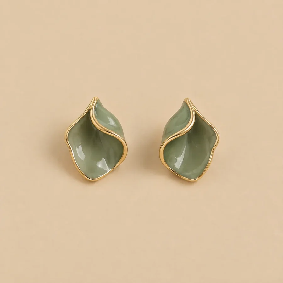 Petal Fold Studs · Sage, studio photo
