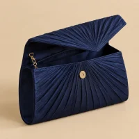 Pleated Envelope Clutch · Midnight, close-up of the detail
