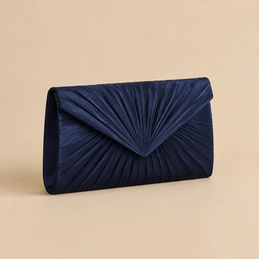 Pleated Envelope Clutch · Midnight, studio photo
