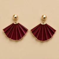 Pleated Fan Statement Earrings · Bordeaux, studio photo