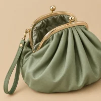 Pleated Pouch with Fold Frame · Sage, close-up of the detail