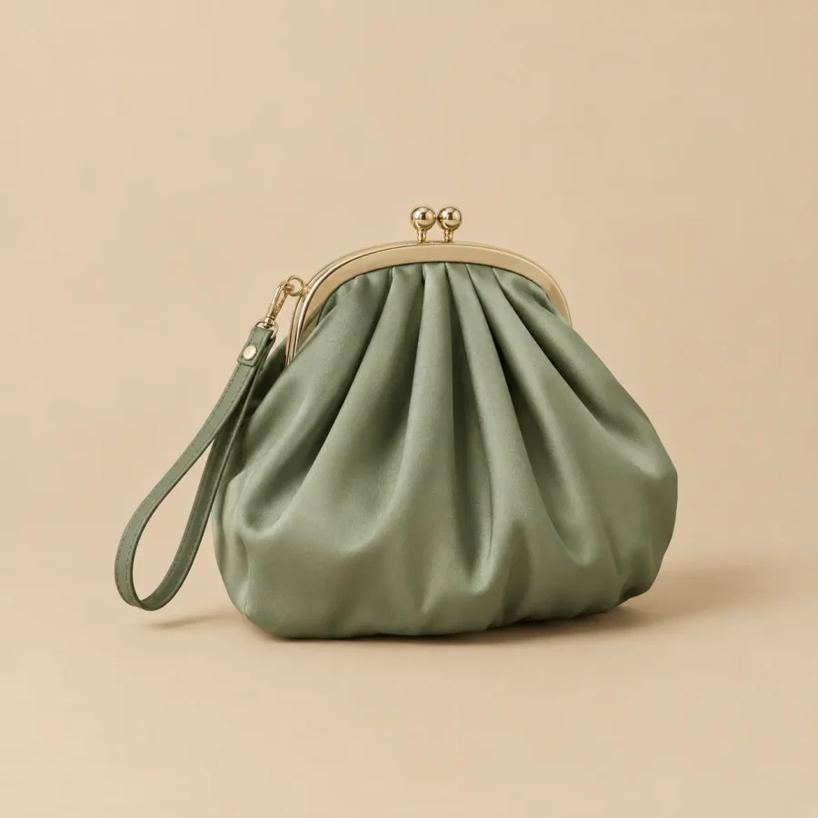 Pleated Pouch with Fold Frame · Sage, studio photo