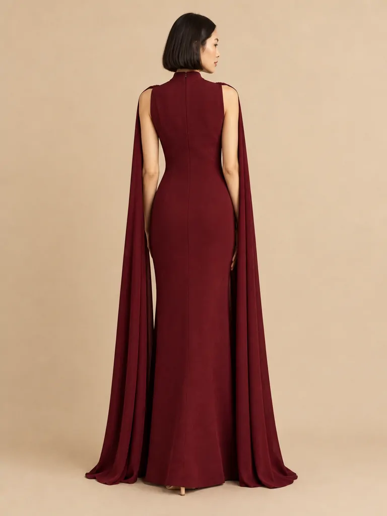 Registry Cape Column Maxi Dress, back view