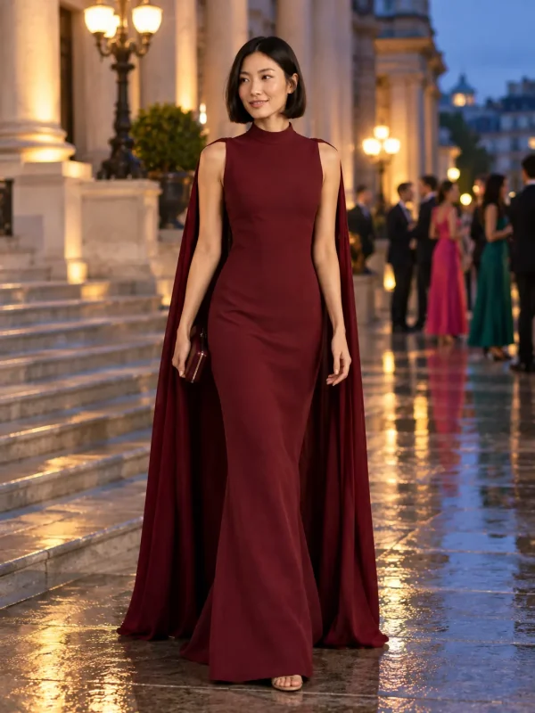 Registry Cape Column Maxi Dress, worn at a wedding