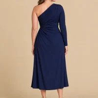Rooftop Asymmetric Drape Midi Dress, back view