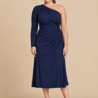 Rooftop Asymmetric Drape Midi Dress, front view