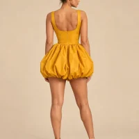 Saffron Balloon-Hem Mini Dress, back view