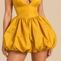 Saffron Balloon-Hem Mini Dress, close-up of the detail