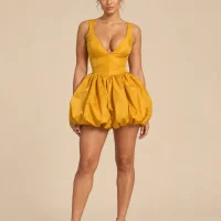 Saffron Balloon-Hem Mini Dress, front view