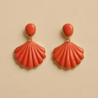 Scallop Fan Drop Earrings · Coral, studio photo