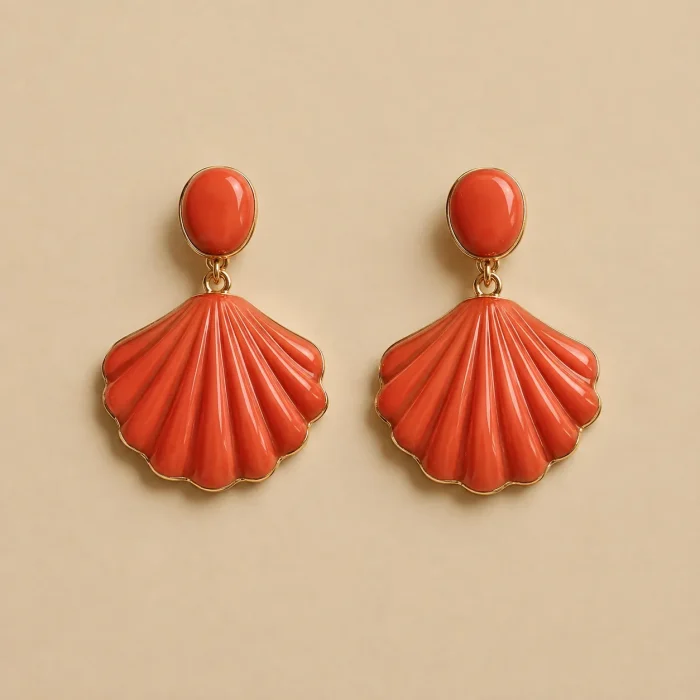 Scallop Fan Drop Earrings · Coral, studio photo