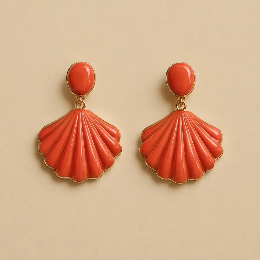 Scallop Fan Drop Earrings · Coral, studio photo