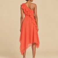 Shoreline Asymmetric Ruffle Midi Dress, back view