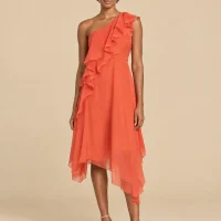 Shoreline Asymmetric Ruffle Midi Dress, front view