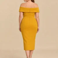 Sunset Bardot Fold Midi Dress, back view