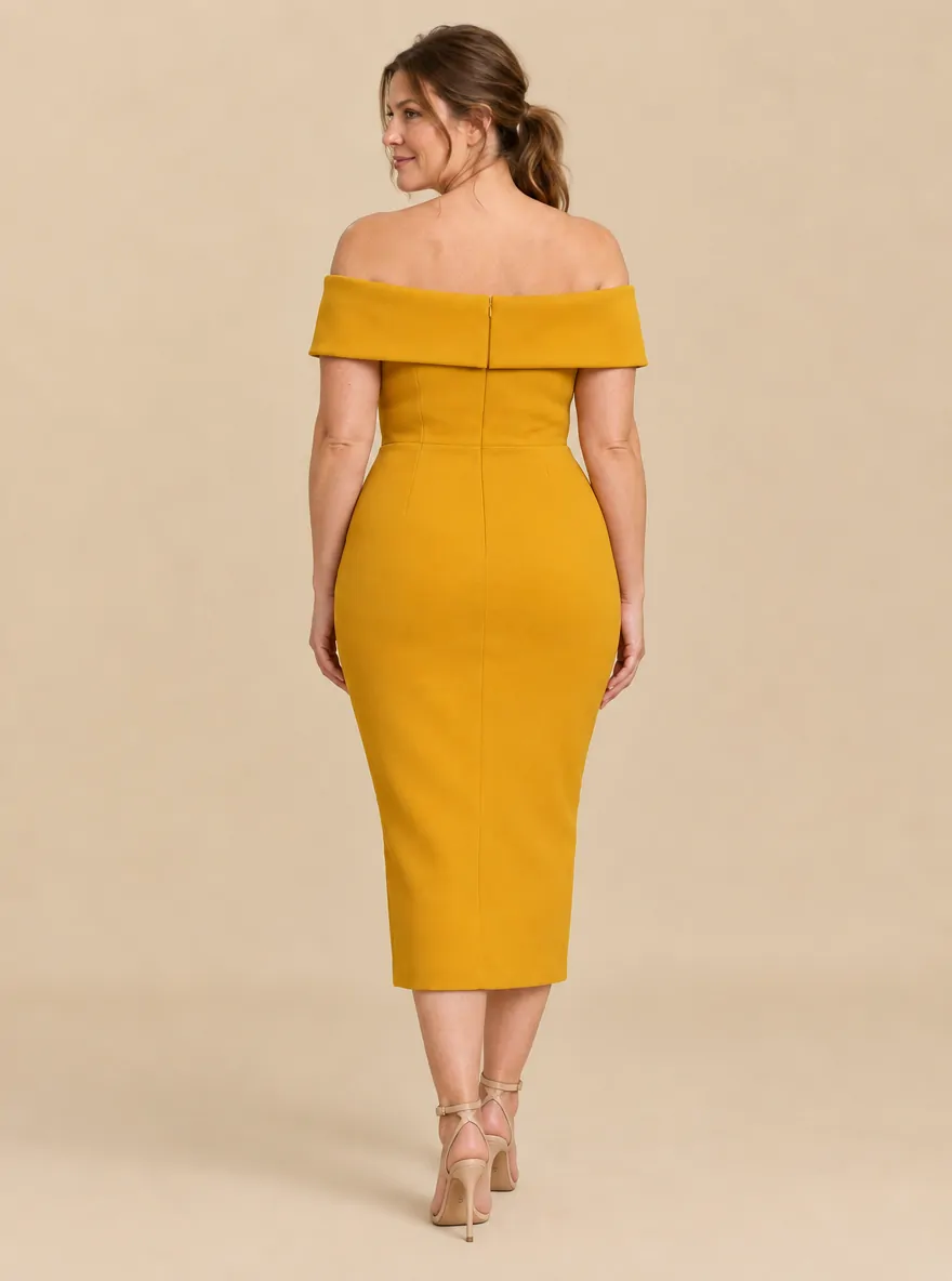 Sunset Bardot Fold Midi Dress, back view