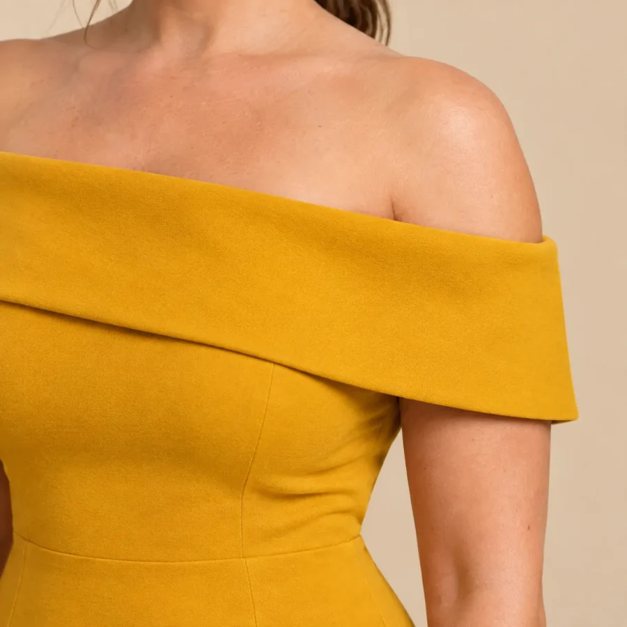 Sunset Bardot Fold Midi Dress, close-up of the detail