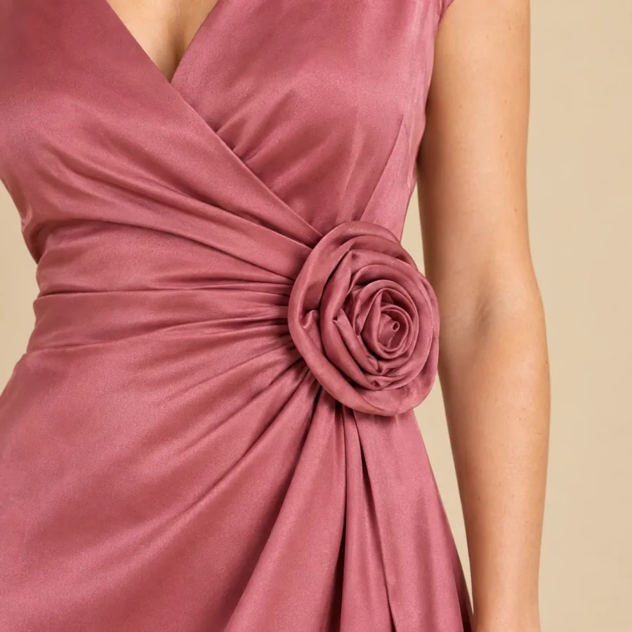 Trellis Rosette Wrap Midi Dress, close-up of the detail