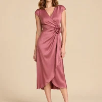 Trellis Rosette Wrap Midi Dress, front view