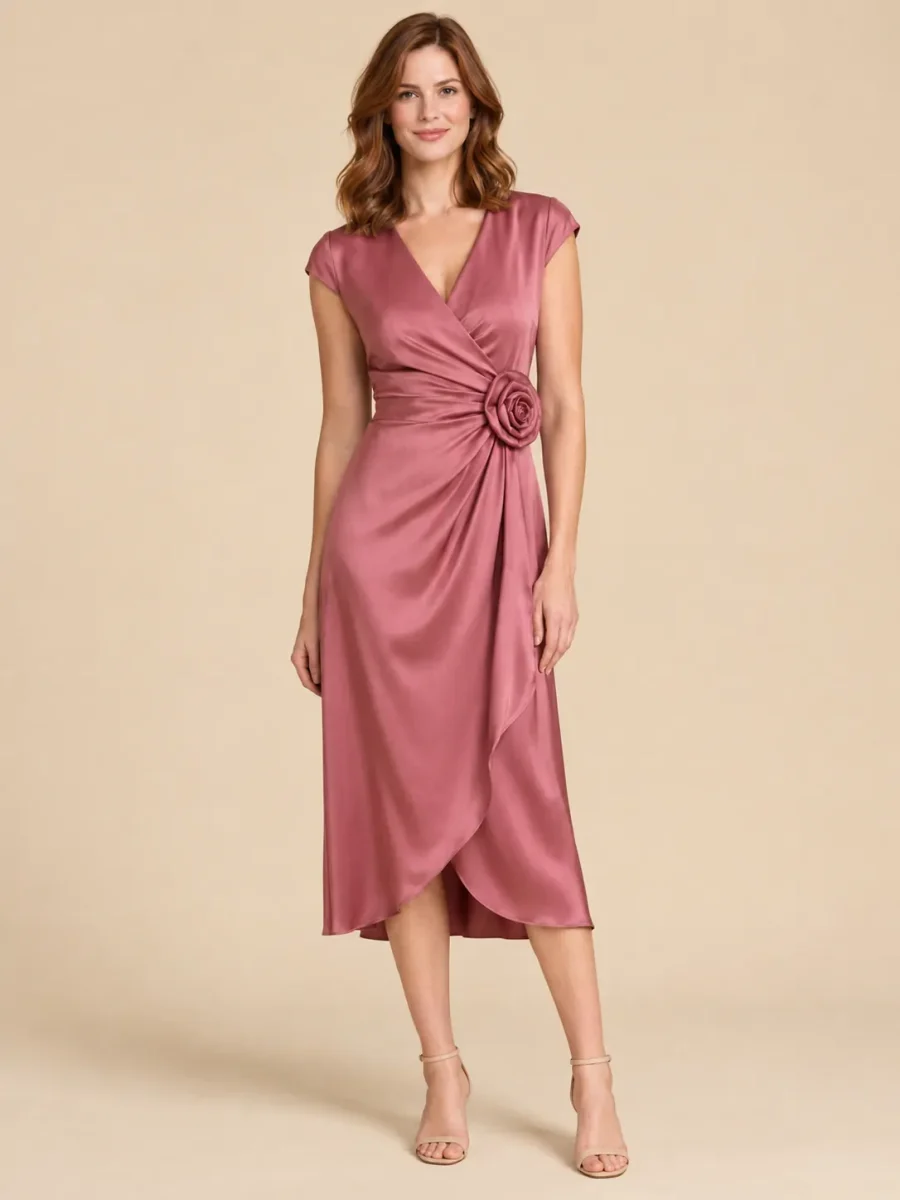 Trellis Rosette Wrap Midi Dress, front view