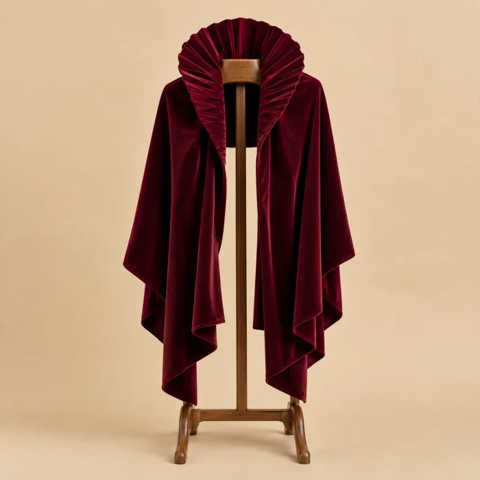 Velvet Fan-Collar Stole · Bordeaux, studio photo