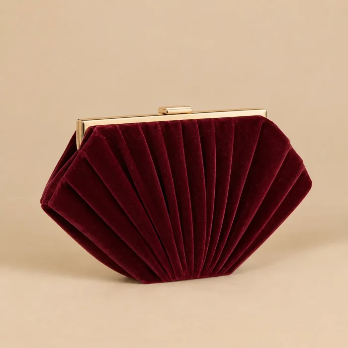 Velvet Fan Frame Clutch · Bordeaux, studio photo