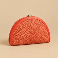 Woven Fan Clutch · Coral, studio photo